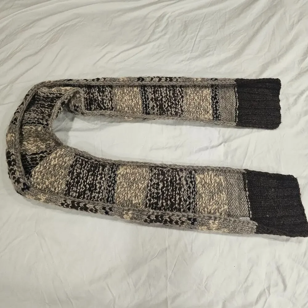 Filson Cream Brown Hand Knit Winter Scarf 70 inch Fair Isle pattern